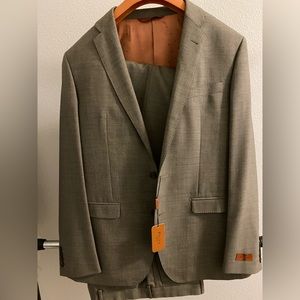 Prive Baroni Mens Suit NWT Tan Sharkskin Size 42/36L